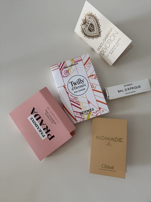 Zestaw próbek perfum (Dolce & Gabbana, Prada, Hermès, Chloé, Byredo)