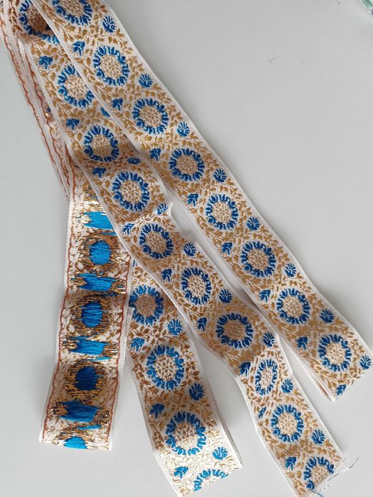 Taśma żakard 3cm złoto i chaber piękna 2m