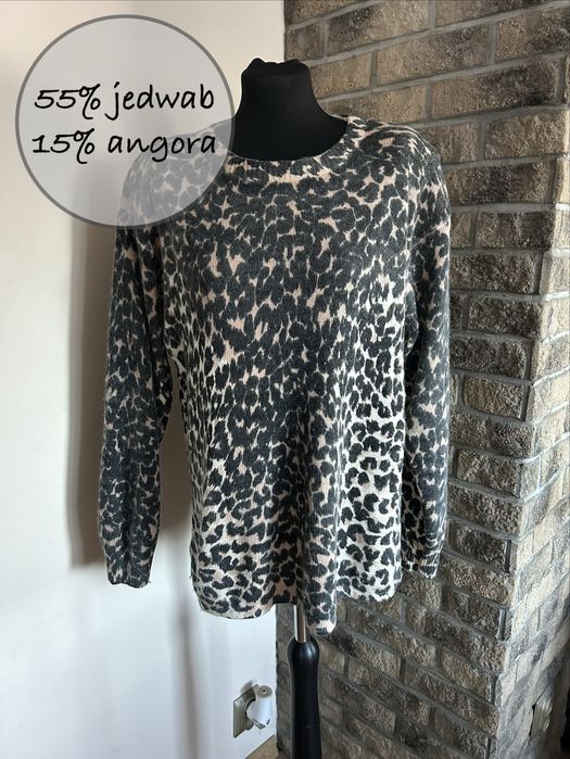 Jedwabny sweter w panterkę puszysty z angorą tozmiar L/40
