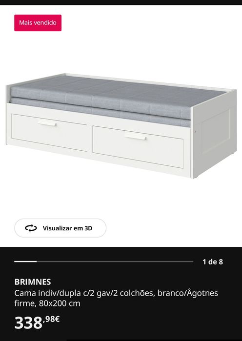 Cama extensível  IKEA BRIMNES c/ 2 gavetas + 2 colchões – usada