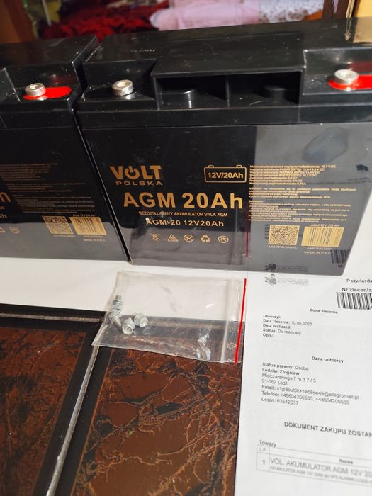 Bezobsługowe akumulatory VRLA  AGM 12V 20 Ah , nowe nie używane kupione przez pomyłkę 11 -05-2026 roku za sumę 251,98 zł , sprzedam za 200 złoty.