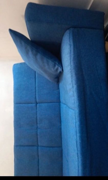 Sofá Cama com 2 Almofadas Tecido Azul 220*84,5*69