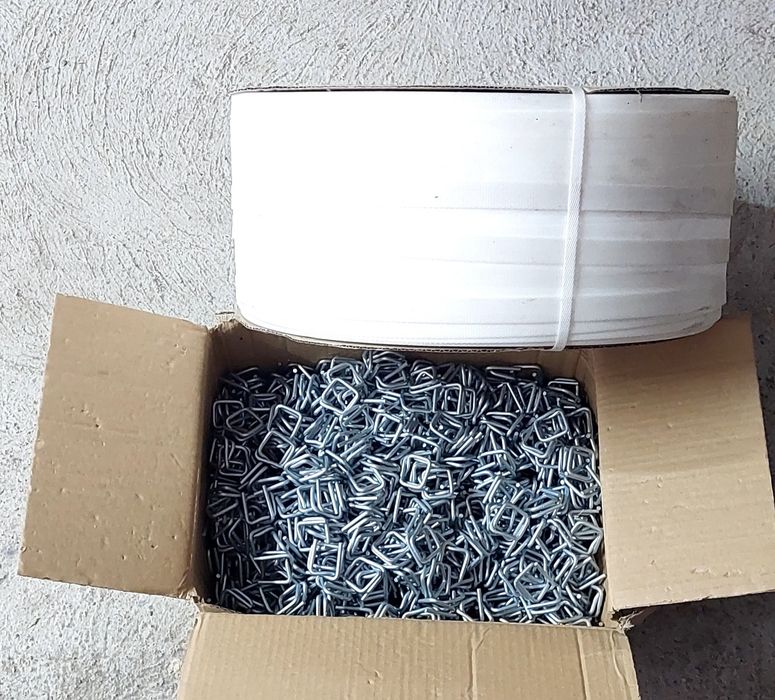 Zapinki druciane + taśma spinająca PP 19 mm