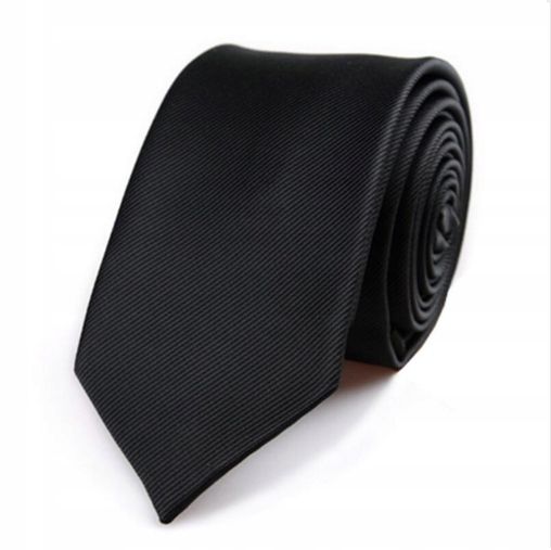 Elegancki Krawat Męski Wąski Gładki Czarny