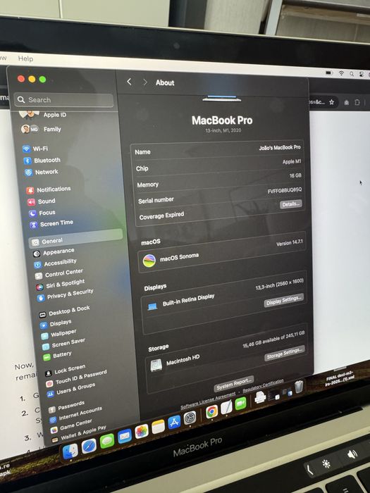 Macbook Pro M1 2020 16Gb Ram 256gb SSD