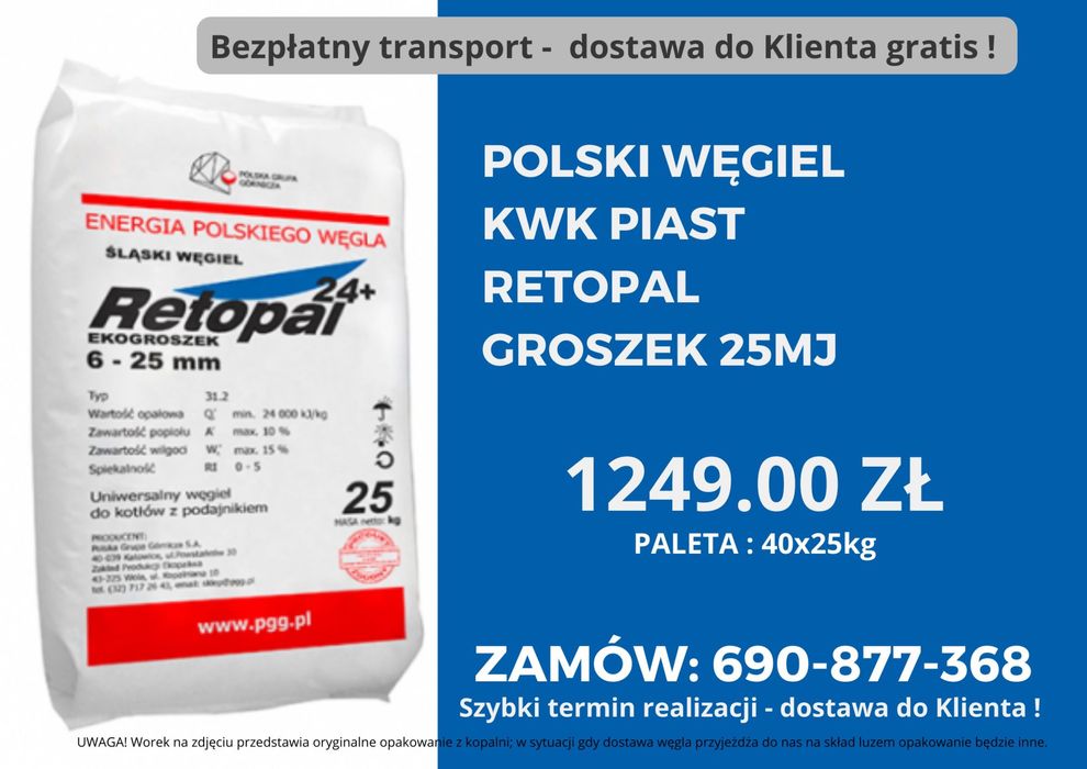 KARLIK 26 MJ - Polski Wegiel GROSZEK  ( 5-25 )  - Transport GRATIS !