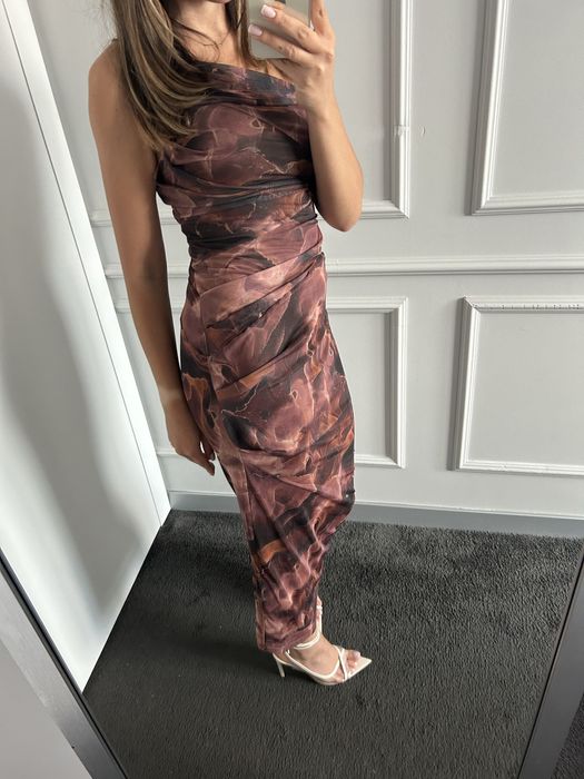 Asos sukienka długa tiul wąska brązowa r. 36 S
