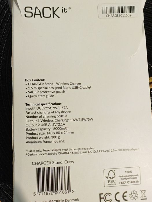 Power bank SACK it 6000 mAh bezprzewodowe ładowanie indukcja nowy