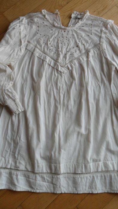 Pull&Bear-biała tunika retro L/len,cotton.haft