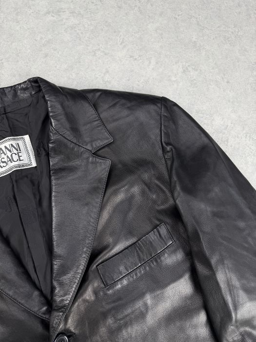 Vintage Gianni Versace Black Leather Blazer Jacket куртка шкіряна плащ