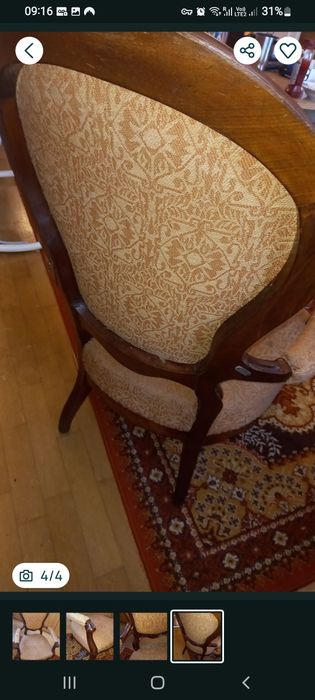 Fotel stylowy drewniany owalne oparcie – beżowy gobelin