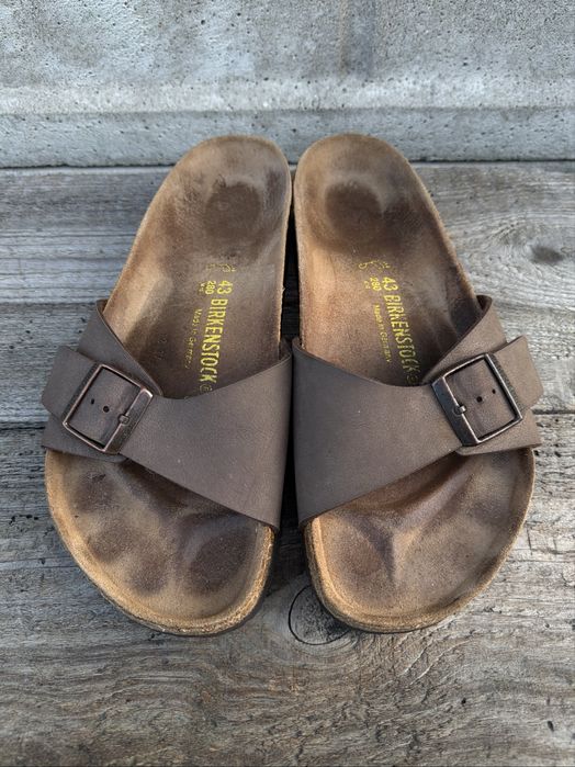 Brązowe, skórzane klapki sandały Birkenstock Madrid, rozmiar 43