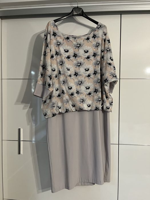 Sukienka elegancka kwiatowa stonowane kolory rozmiar 46/48
