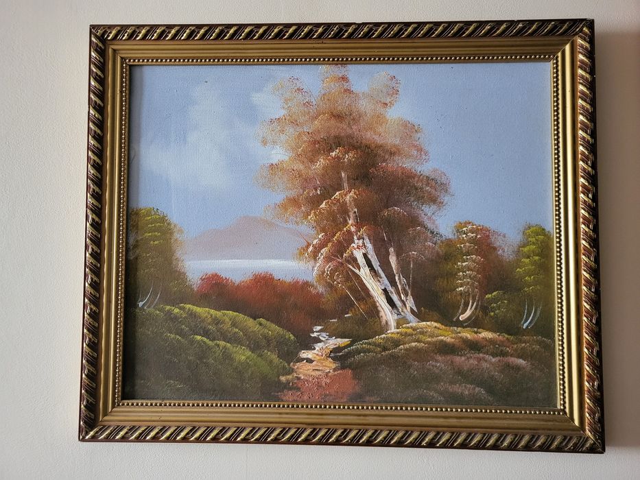 Obraz olejny "Brzozy", w drewnianej ramie.