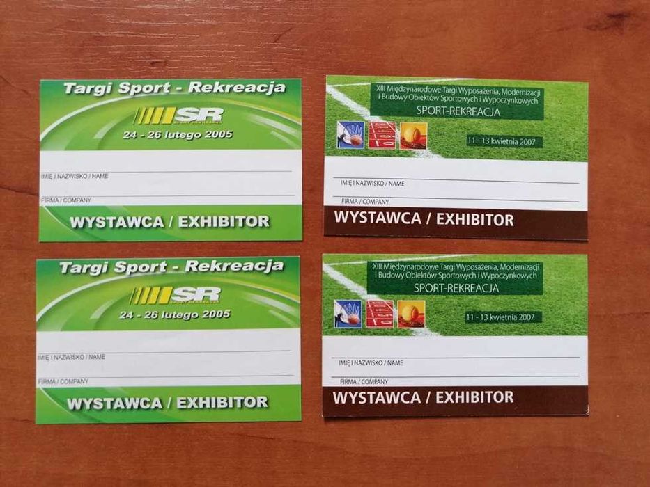 Winietki Targi Sport-Rekreacja Wystawca, 4 szt z lat 2005 i 2007. Nowe