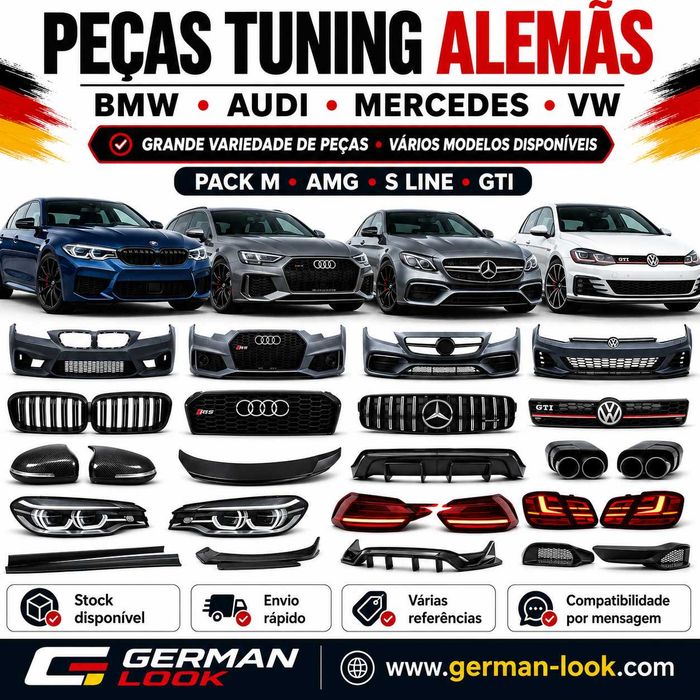 peças tuning BMW Audi Mercedes VW Porsche Pack M AMG S Line RS GTI para-choques grelhas spoilers.
