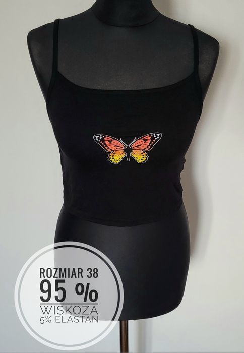 Nowa bluzka top na cienkich ramiączkach z ozdobnym printem motyl