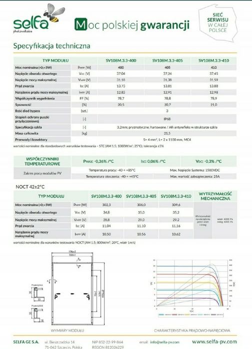 Panele fotowoltaiczne 400W Selfa SV108M.3-400 Wp