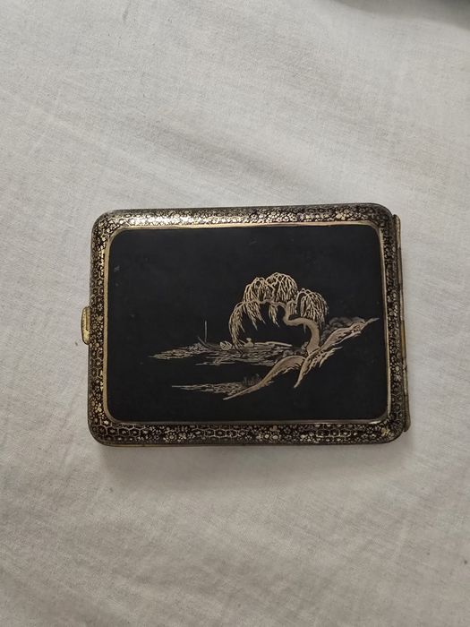 Cigarreira Antiga Japonesa Damasquinada Ouro K24 Monte Fuji