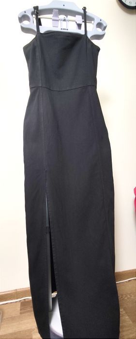 платье макси в пол Monki (р. 34 / XS), графит с разрезом.