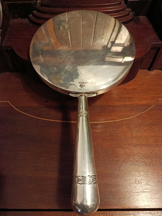 Grande espelho Biselado de mão Prata Portuguesa Contrastada 833 25 cm