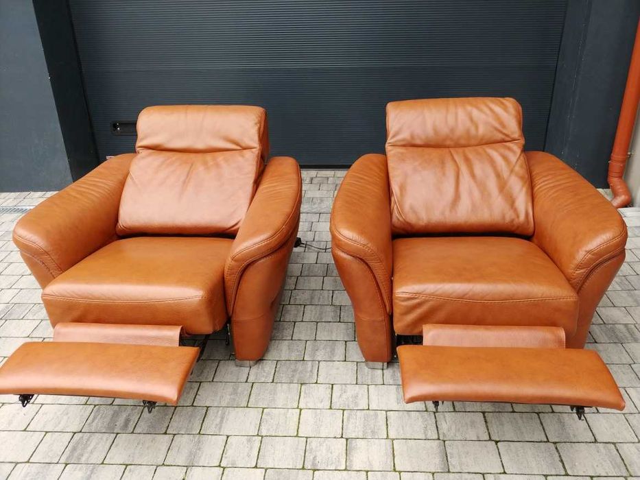 Fotele skóra naturalna KLER z funkcją relax rozkładane elektrycznie