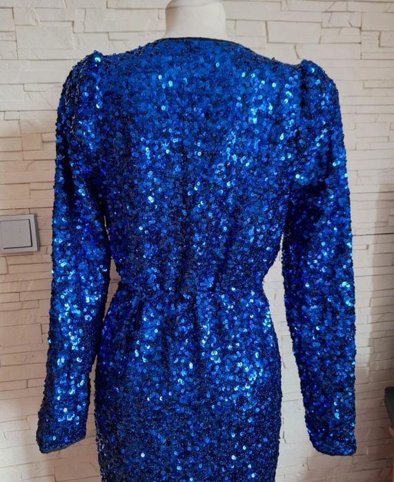 Sukienka cekinowa, niebieska