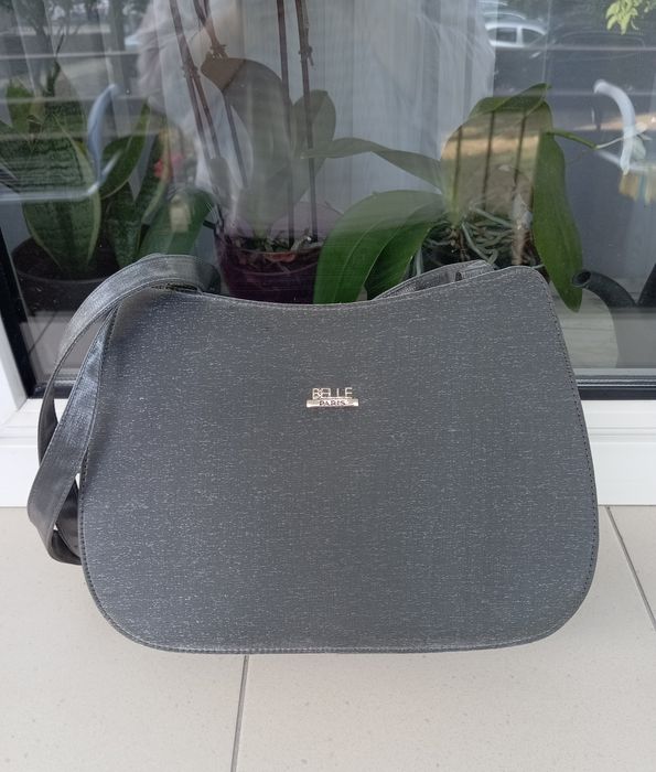 Szaro-srebrna błyszcząca sztywna torebka Belle Paris