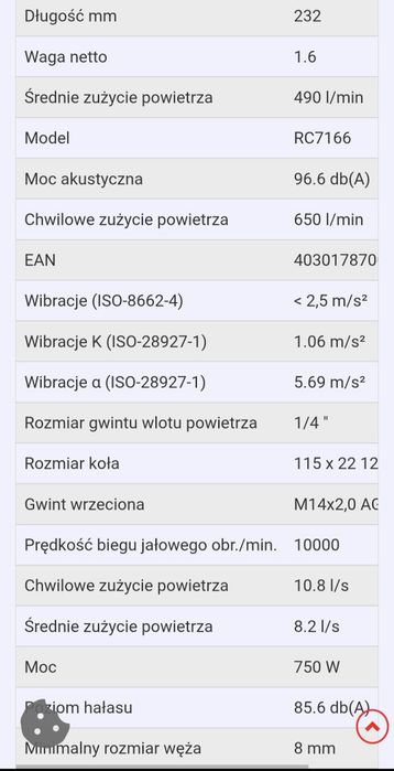 Szlifierka katowa 125 rodcraft  pneumatyczna