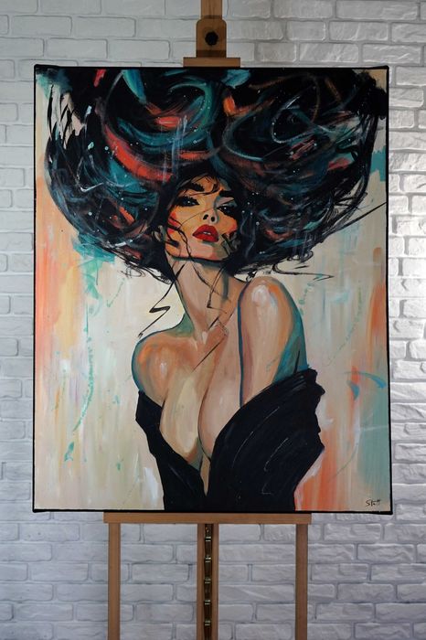 Duży obraz olejny 80x100 – zmysłowy portret kobiety, oryginał