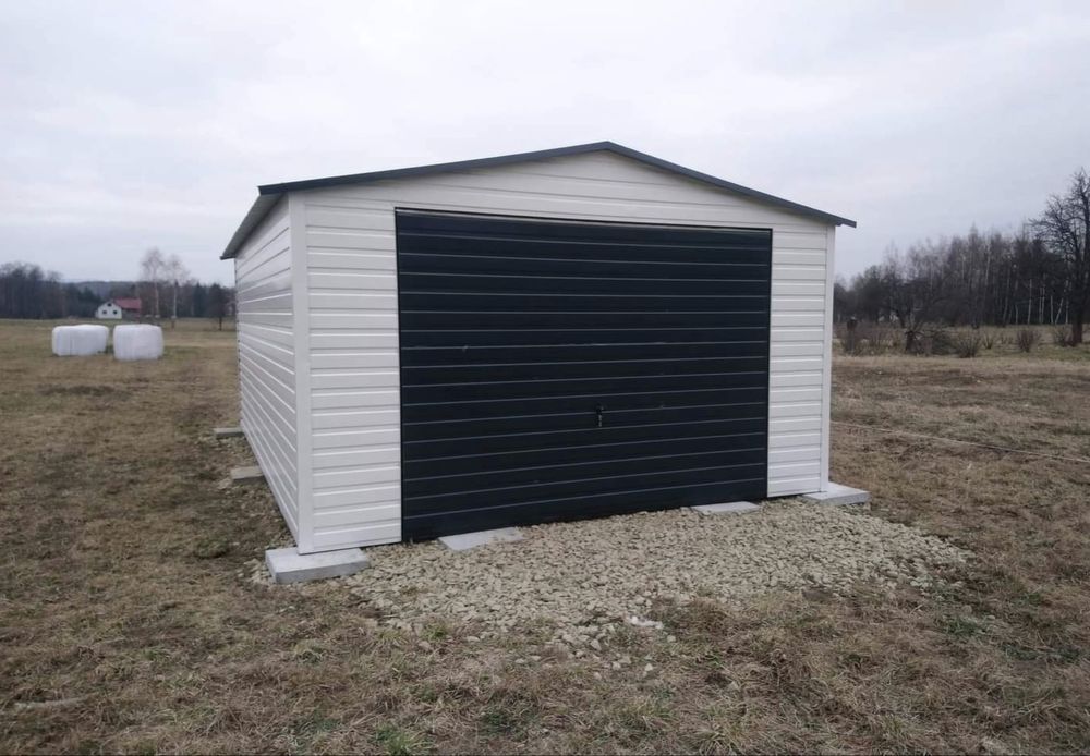 Garaż blaszany 4x6 biały/grafit - PRODUCENT! Konstrukcja ocynkowana!