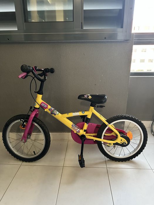 Bicicleta de Criança / Menina - 16" (Amarela e Cor-de-rosa
