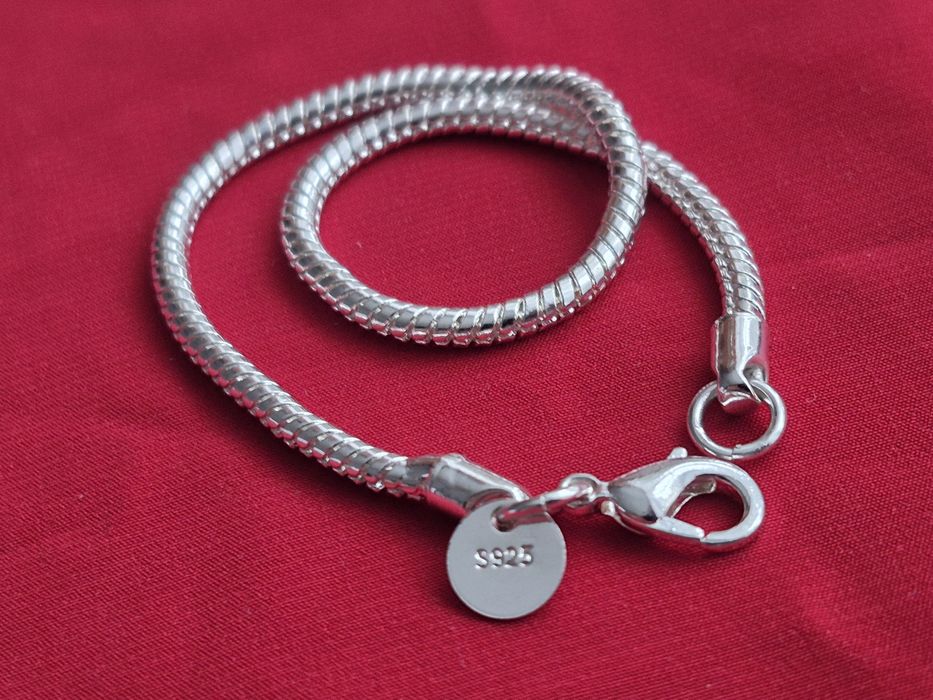 S925 Posrebrzana jak Srebro Srebrna Bransoletka Wężyk Żmijka 20cm 3mm