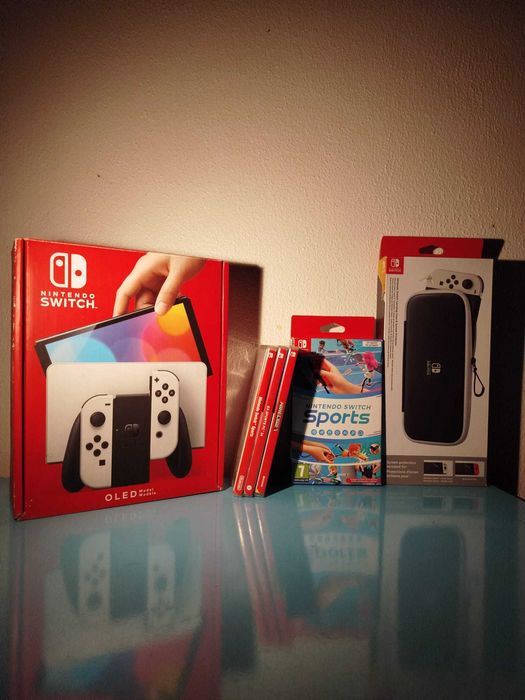 Nintendo Switch OLED branca + 3 jogos+acessórios +cartão microSD 128GB
