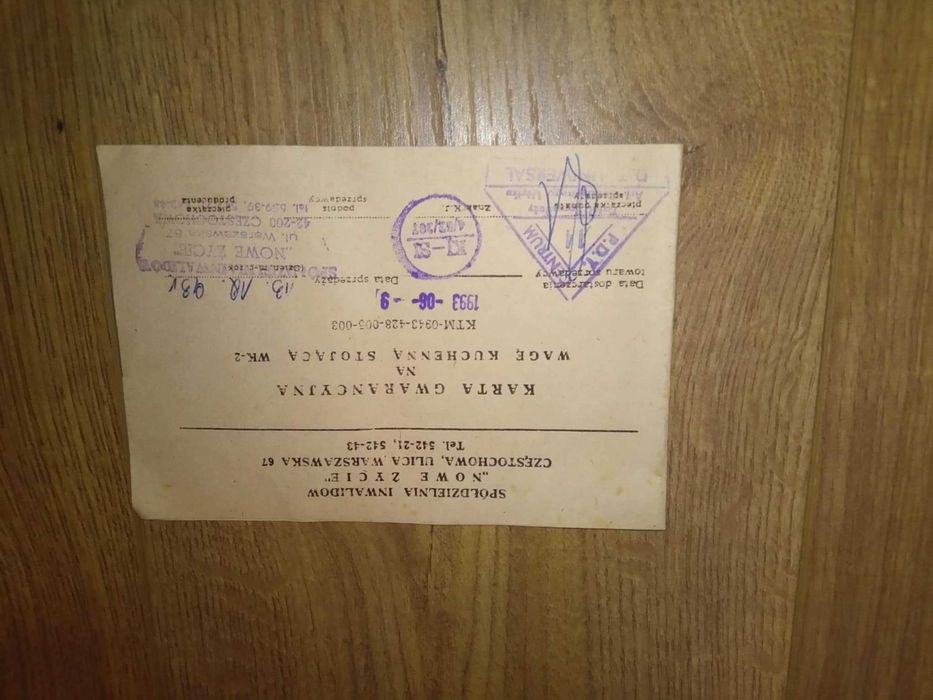 Waga Kuchenna stojąca Wk-2 karta gwarancyjna 1993 instrukcja obsługi