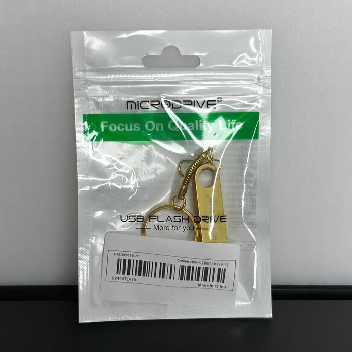 Флешка на 128Гб металева з брелком карта памяті USB 128 Gb metal Gold