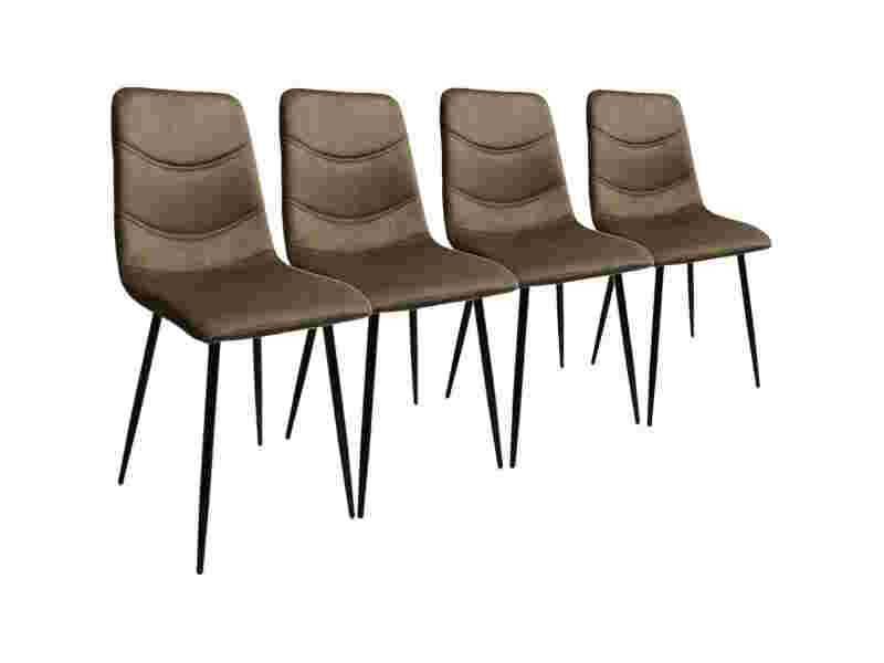 Zestaw 4 szt krzeseł kolor beżowy welur nogi czarne metalowe