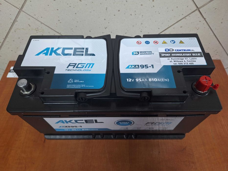 Nowy akumulator Akcel AGM 95Ah 810A 12V - Montaż/Kodowanie Varta Bosch