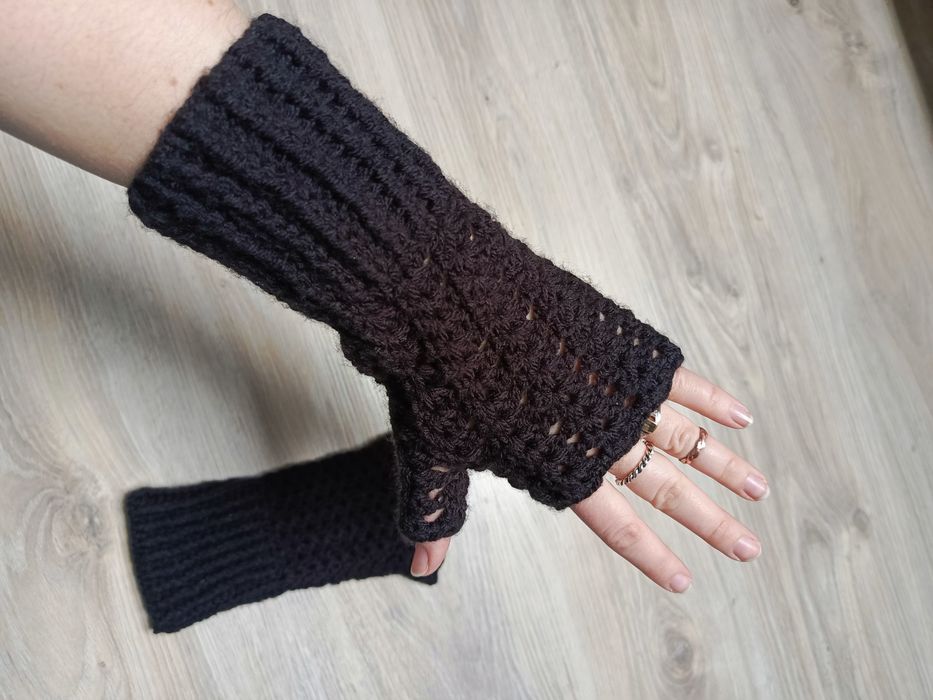 Rękawiczki bez palców szydełko handmade mitenki wełna