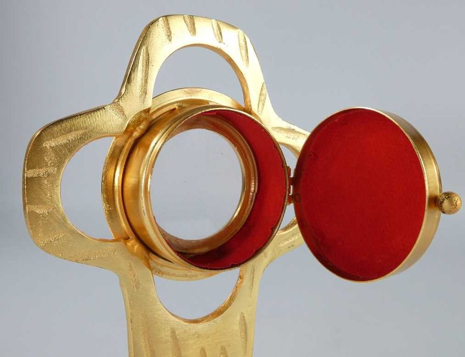 RELIKWIARZ mosiądz 15,5 cm krzyż