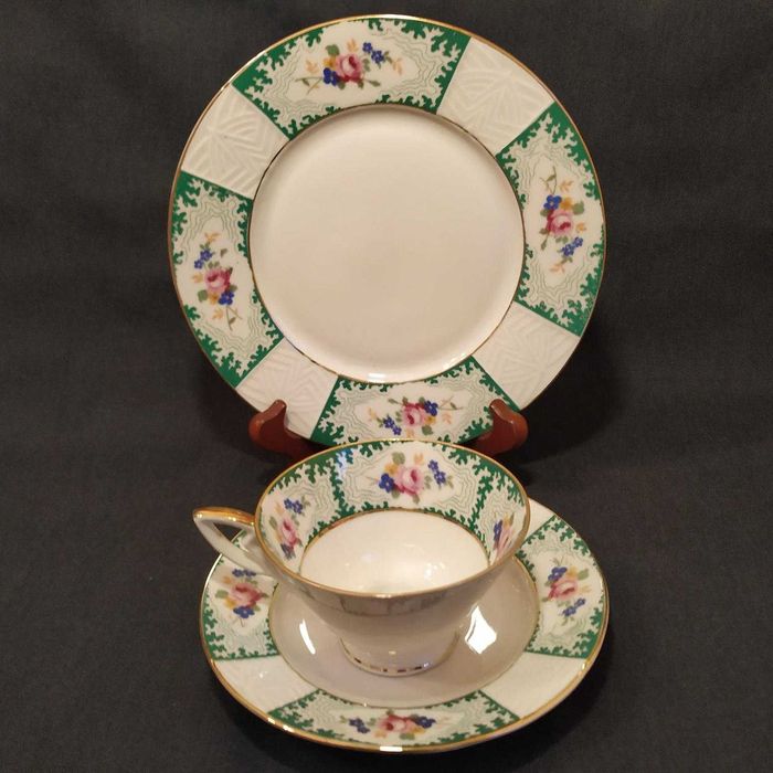 Eleganckie Trio Śniadaniowe BAREUTHER BAVARIA | Zielona Malwa |Vintage