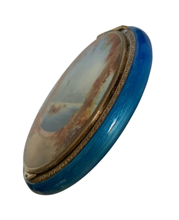 Srebrna Puderniczka Emalia Gilosz Srebro