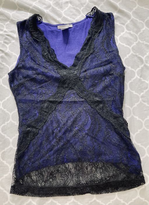 Granatowa bluzka koszulka z koronką Marka: H&M Rozmiar: XS