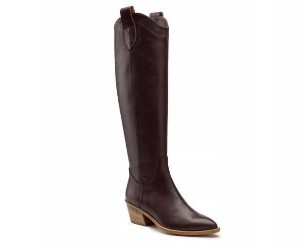 Czekoladowe ciemny brąz kozaki kowbojki do kolan skóra R.Polanski 38