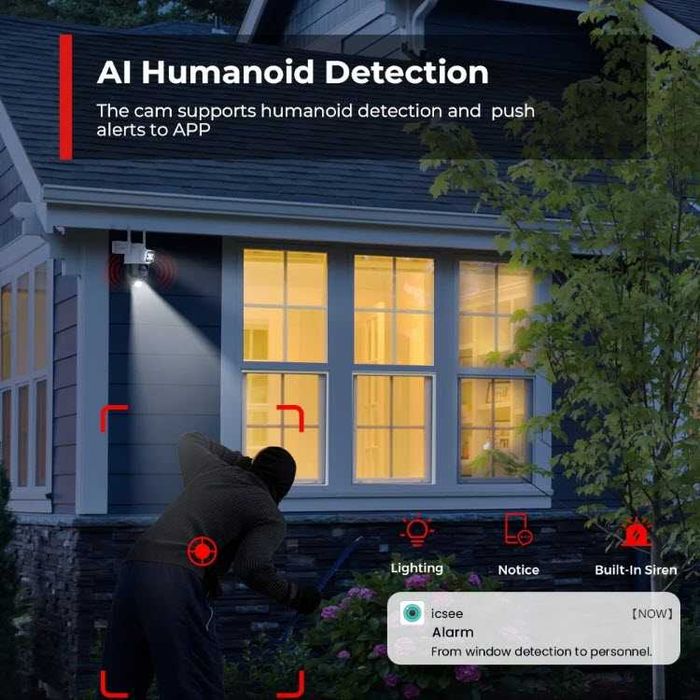 Уличная поворотная камера A33B 8MP с двойным экраном Wifi Ai iCSee