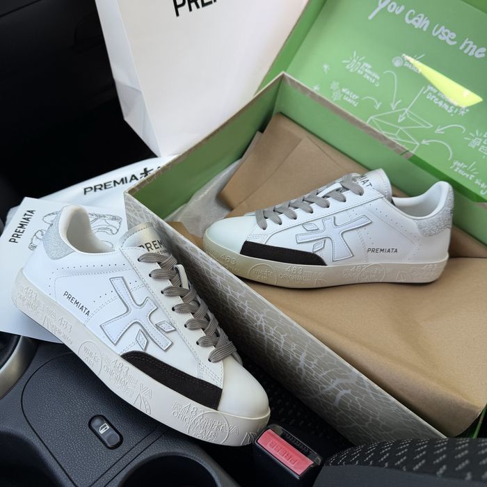 Жіночі кеди кросівки преміата шкіряні Premiata Stevend 6660 White grey / Silver premium