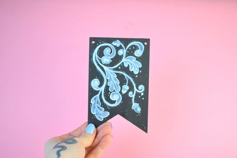 plakietka drewniana sklejka obraz żołędzie ręcznie malowane rękodzieło