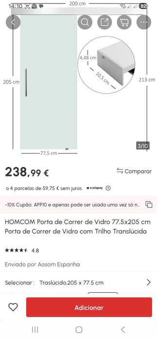 Porta de correr de vidro translúcido