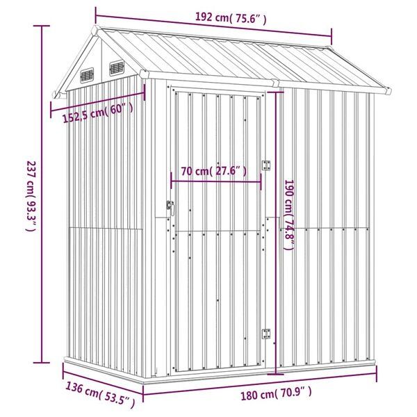 Abrigo de Jardim em Aço Galvanizado vidaXL 192x152x237 cm (Completo e Desmontado)
