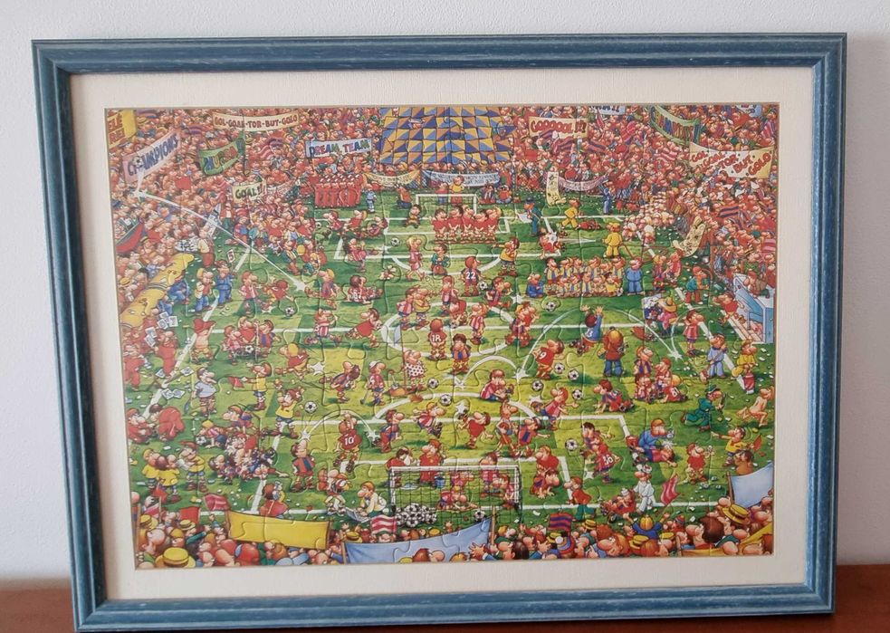 Quadro decorativo – Puzzle ilustrado de futebol (emoldurado)